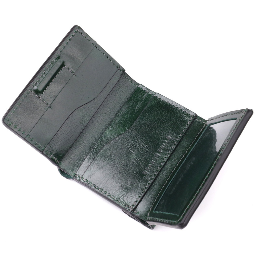 Відмінний гаманець у три складання з натуральної гладкої шкіри Зелений (GRANDE PELLE) Київ - фото 10