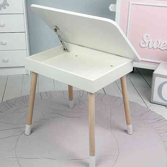 Дитячий дерев'яний столик з відкидним верхом 53×60×45, стіл з нішею в дитячу, білий Київ