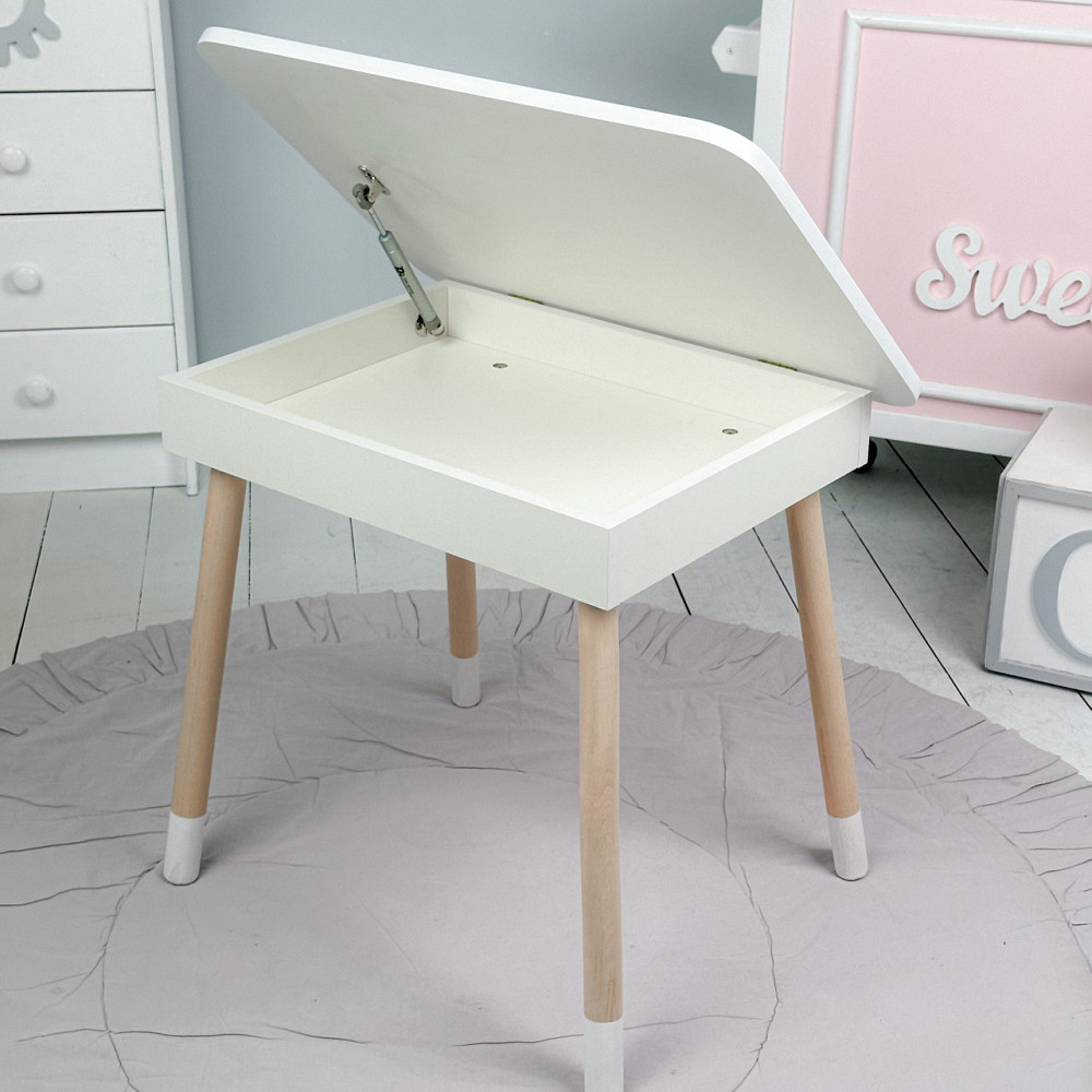 Дитячий дерев'яний столик з відкидним верхом 53×60×45, стіл з нішею в дитячу, білий Київ - фото 2