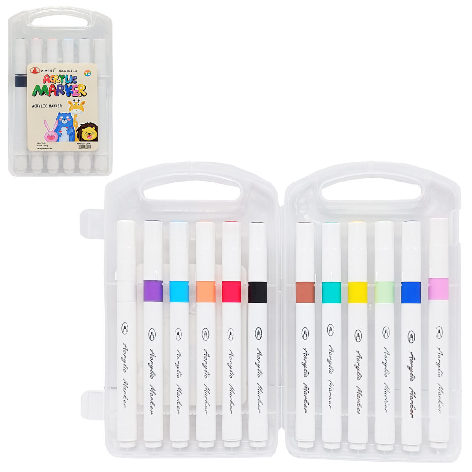 Набор акриловых маркеров A-911-12 в пластиковом боксе 12 цветов Винница - изображение 3