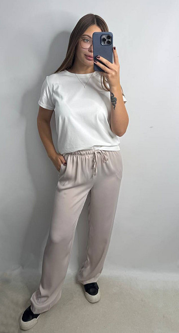 Женские штаны-палаццо из шелка Пудра XS-S Харьков - изображение 5