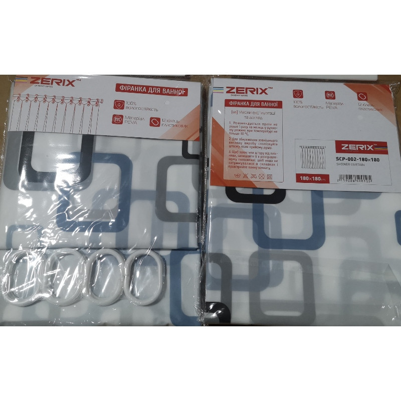 Штора-фіранка для ванної з поліетилену Zerix SCP-002-180x180 (Візерунок синьо-блакитний на білому) (ZX5001) Чернівці - фото 3