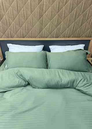 Комплект постільної білизни Страйп-сатин Євро 200х230 з простирадлом на резинці М'ятний (88-174) Київ