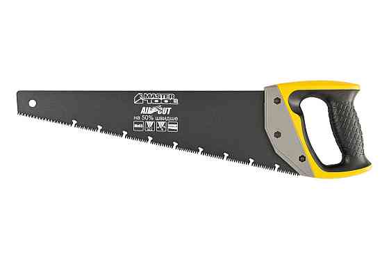Ножовка столярная 400 мм MASTERTOOL BLACK ALLIGATOR 9TPI MAX CUT закаленный зуб 3D заточка тефлоновое покрытие Ровно
