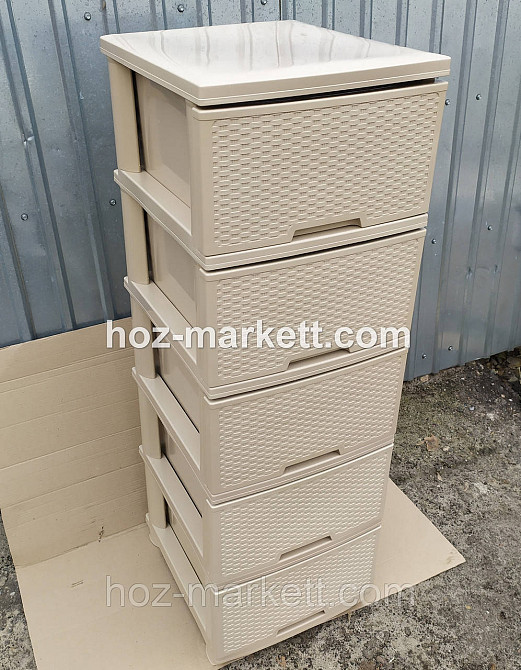 Комод пластиковий тумбочка на 5 ящиків ротанг бежевий Харків - фото 4