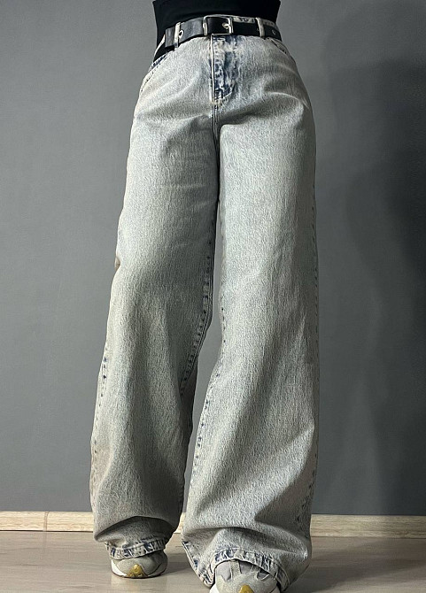 Джинси жіночі LIUZIN 1360 wide leg широкі палаццо з ременем великі розміри довгі блакитні, блакитний Одеса - фото 1