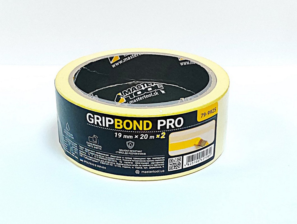 MASTERTOOL Стрічка малярна універсальна MASTERTOOL GripBond Pro 19 мм×20 м 2 шт жовта 79-9925 Коломыя - изображение 1