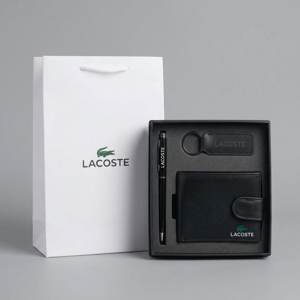Мужской подарочный комплект, кошелек с брелоком и ручкой Lacoste (1724-3) Киев - изображение 4