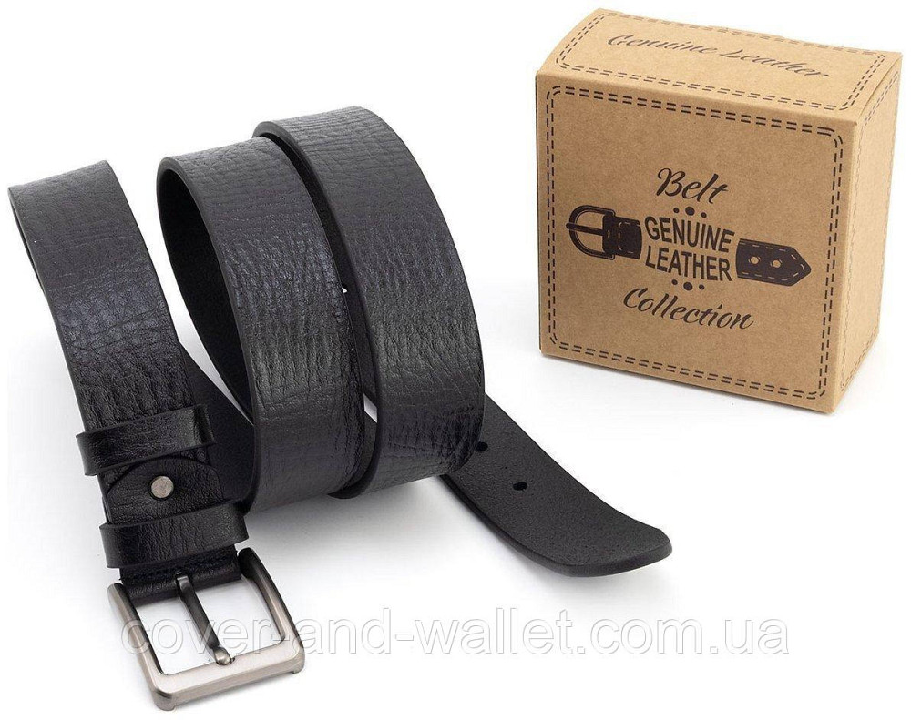 Чоловічий ремень батал з натуральної шкіри чорного кольору довжиною до 140 см Puos 40 мм Київ - фото 3