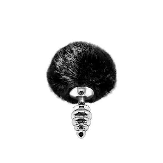 Металева анальна пробка Кролячий хвостик Alive Fluffy Twist Plug S Black, діаметр 2,9 см Sex Aura Київ