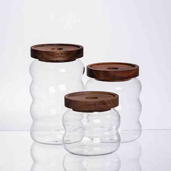 Yiwu Набір банок для сипучих продуктів 3 штуки з бамбуковими кришками 400/600/800 мл 64486-12 Коломия