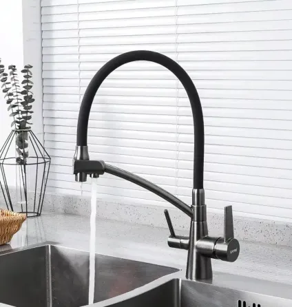 Змішувач для кухні з підключенням до фільтру GAPPO G4398-19 з гнучким виливом, графіт/чорний Київ