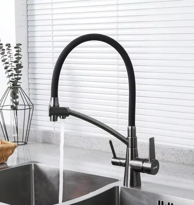 Змішувач для кухні з підключенням до фільтру GAPPO G4398-19 з гнучким виливом, графіт/чорний Київ - фото 2