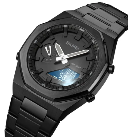 Мужские наручные часы на стальном браслете Skmei 1816 (Черный с черным циферблатом) Киев