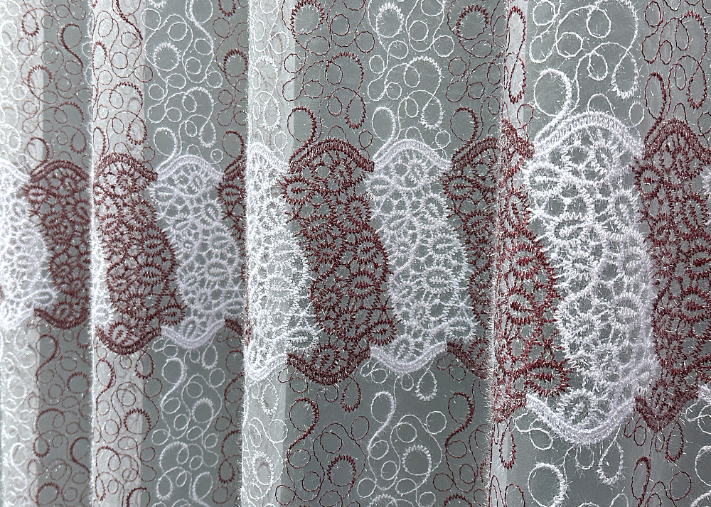 Тюль органза з вишивкою та люрексом колір бордовий з білим 1688т Київ - фото 4
