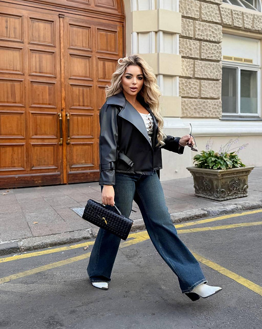 Стильна жіноча повсякденна куртка з екошкіри Чорний, 50/52 Одеса - фото 4