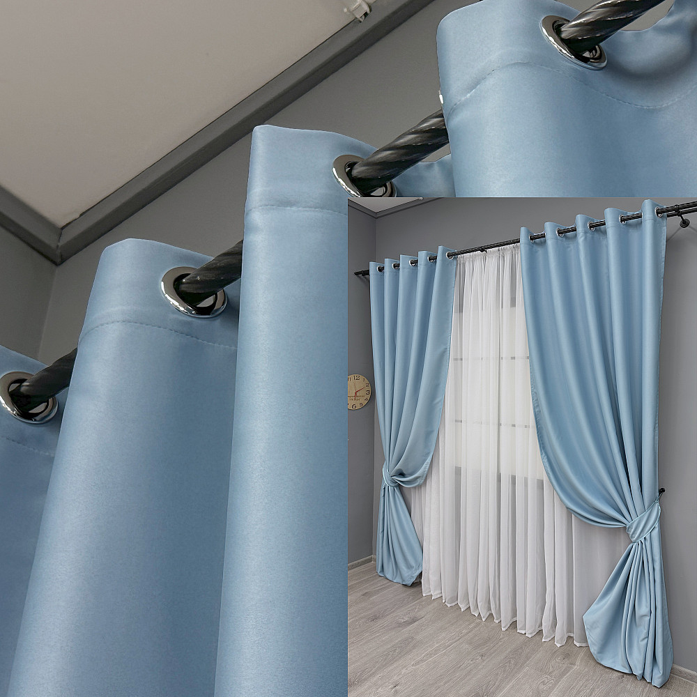 Комплект штор на люверсах VR-Textil Midnight № 1676ш 150х270 см 2 шт Блакитний (37-0199) Київ - фото 1