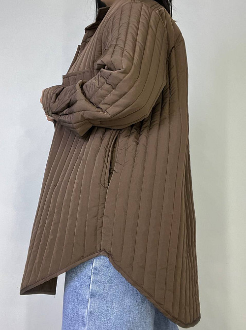 Куртка жіноча Lady Yep 9089 сорочка подовжена оверсайз стьобана демісезонна one size, коричневий, one size Київ - фото 5