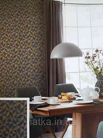 Обои виниловые на флизелине Marburg 31844 New modern геометрия полоски веером золотые фигуры темно синие Киев