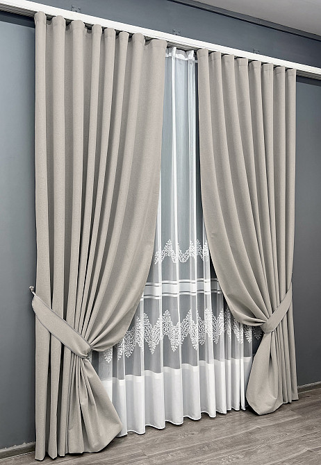 Комплект штор VR-Textil 100% блекаут ASHEN NIGHT 150х270 2шт і Тюль 600х270 1842ш-1704т Попелястий з білим 71-113/5 Київ - фото 2