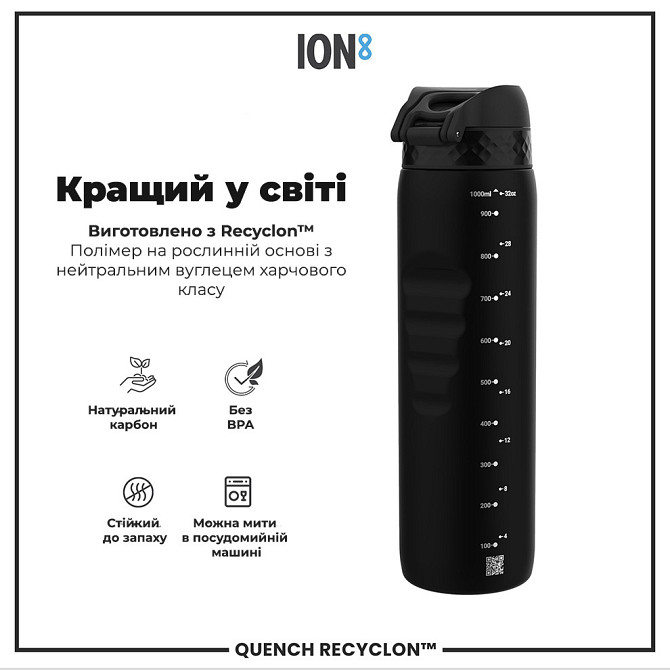Пляшка для води ION8 1000 мл. (ЕКО пляшка) BPA Free, Black Каменское - изображение 6