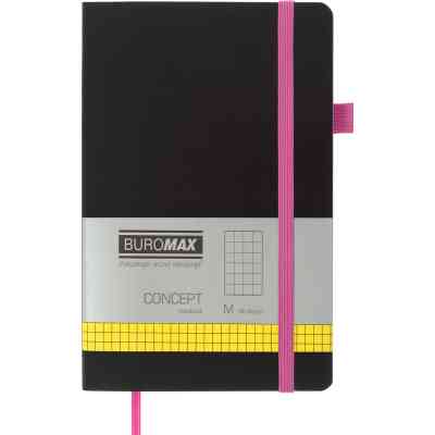 Книга записна Buromax Concept 125x195 мм 96 аркушів в клітинку обкладинка зі штучної шкіри Рожева (BM.291162-10) Вінниця