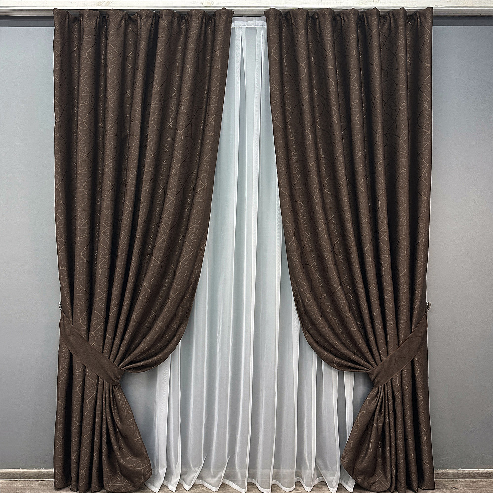 Комплект готових штор VR-Textil Льон Савана № 687ш Венге 150х270 см 2 шт (30-466) Київ - фото 10