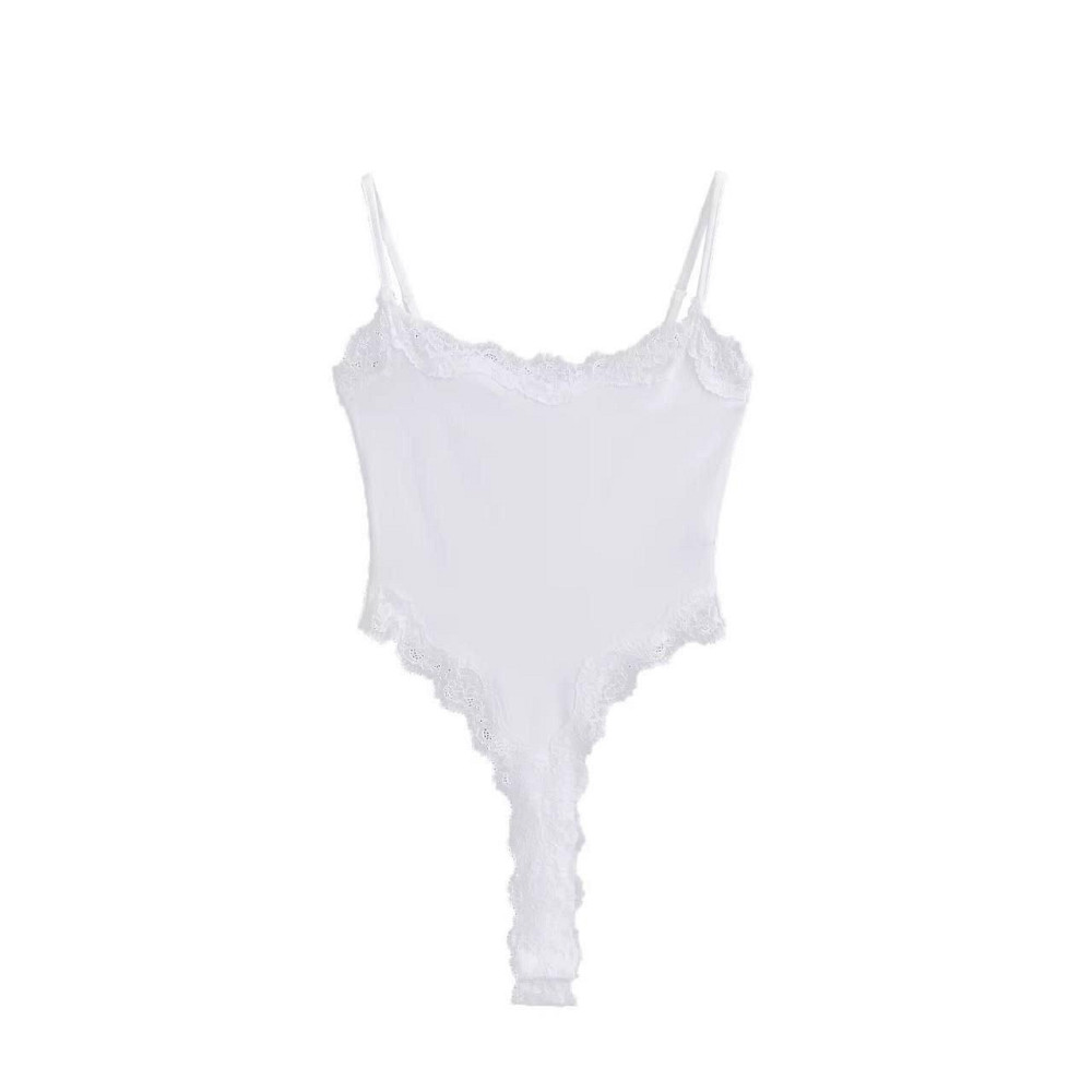 Женский романтичный боди на бретелях вискоза с кружевом Белый Одесса - изображение 3