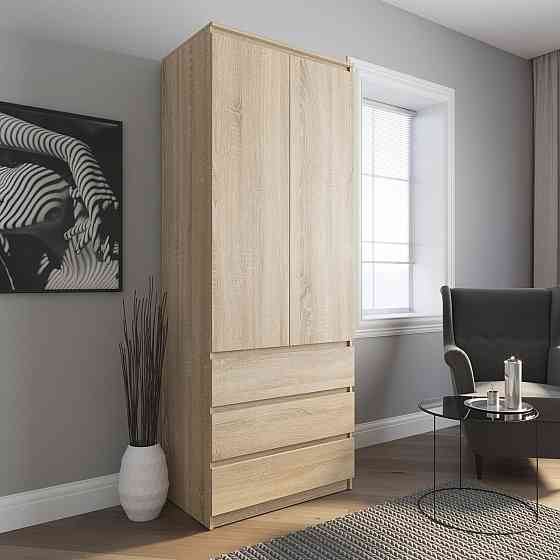 Шафа для одягу VAYS R-9, 3 шухляди, штанга, без ручок, ЛДСП, 80×50×211 см – для спальні, вітальні, передпокою Львів