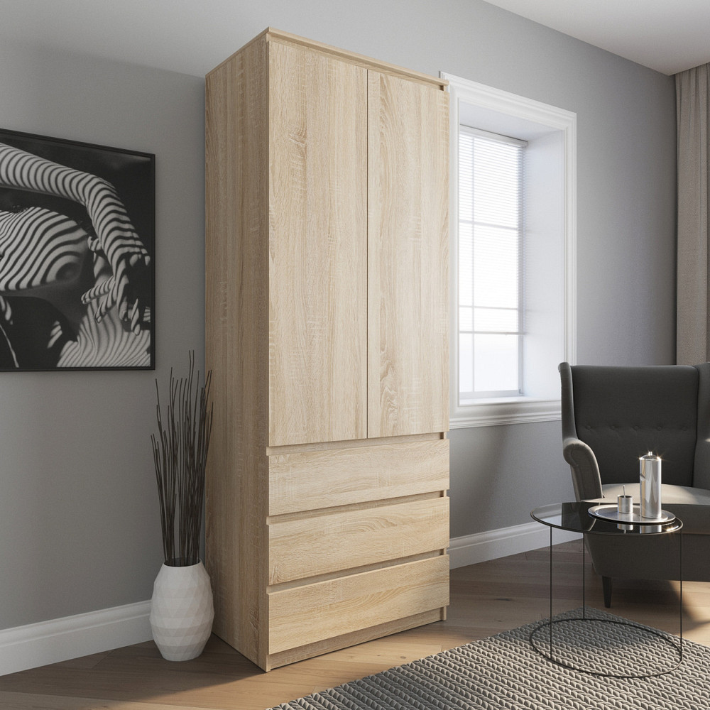 Шафа для одягу VAYS R-9, 3 шухляди, штанга, без ручок, ЛДСП, 80×50×211 см – для спальні, вітальні, передпокою Львів - фото 3