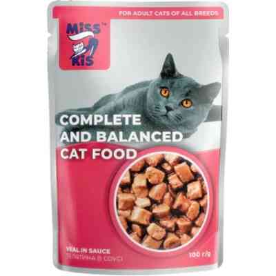Влажный корм для кошек Mis Kiss с телятиной в соусе 100 г (4820164440155/4820111141449) Винница