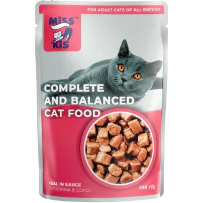 Влажный корм для кошек Mis Kiss с телятиной в соусе 100 г (4820164440155/4820111141449) Винница - изображение 1