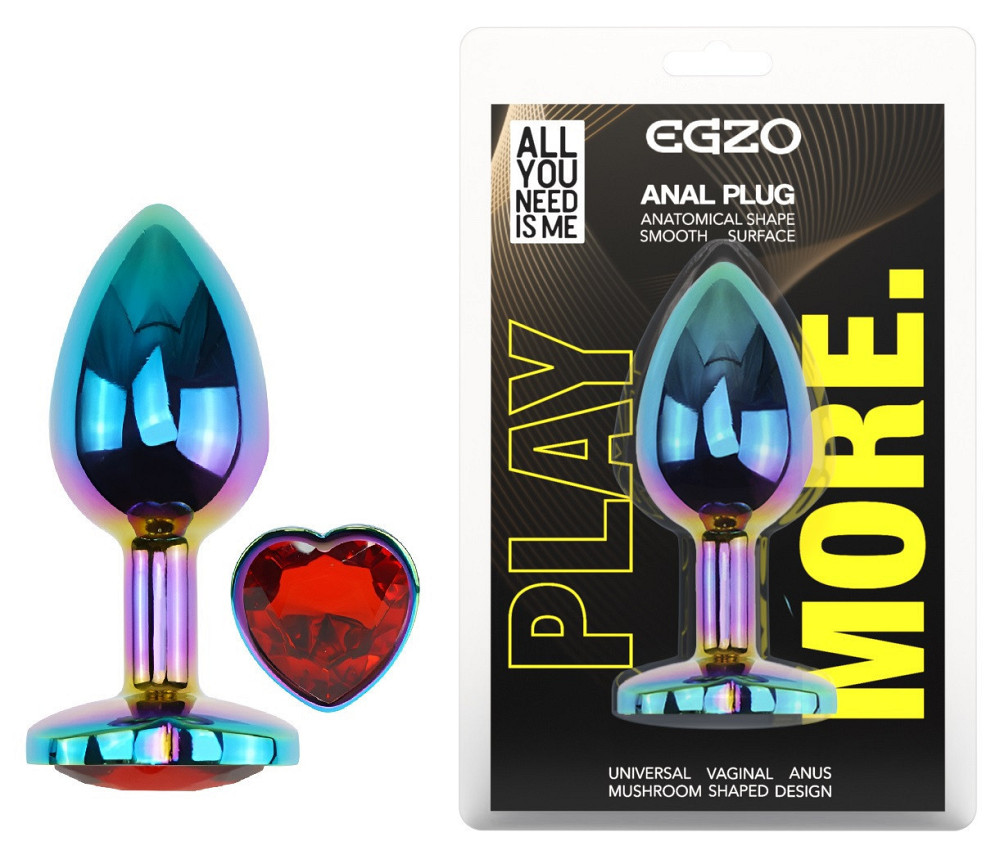 Анальна пробка з кристалом EGZO - Multicolor Heart Plug Red size S Sex Aura Київ - фото 1