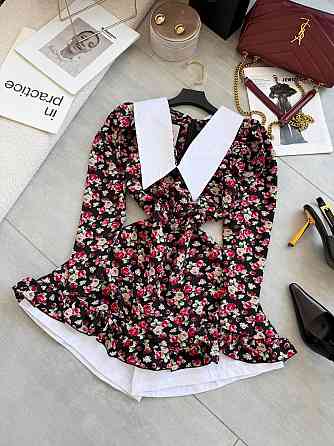 Жіноча романтична мінісукня-комбінезон у квітковий принт із білим коміром софт+котон Чорний, 42/44 Одеса