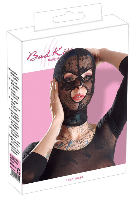 Чорна мереживна маска з отворами для рота та очей Sex Aura Київ - фото 1