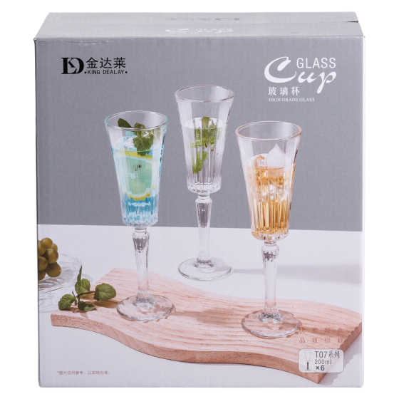 Yiwu Набір келихів для шампанського 6 шт 200 мл скляні на ніжці HP-19-126 Киев