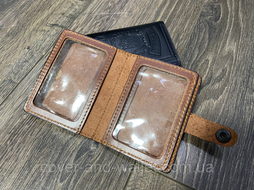 Шкіряна обкладинка для автодокументів на кнопці, обкладинка на паспорт id (каштан) Київ - фото 3