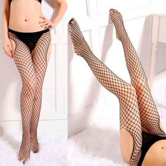 Колготи-панчохи у велику сітку з відкритим доступом і вирізами на стегнах - Чорний - S/M/L- Еротична білизна Вінниця