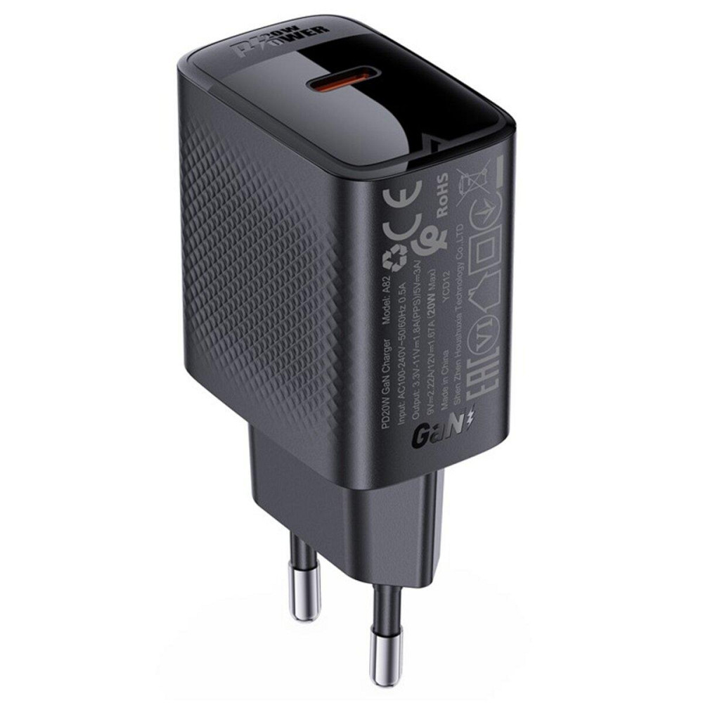 Мережевий зарядний пристрій ACEFAST A82 PD20W GaN single USB-C charger Black 6974316283232 Одеса - фото 1
