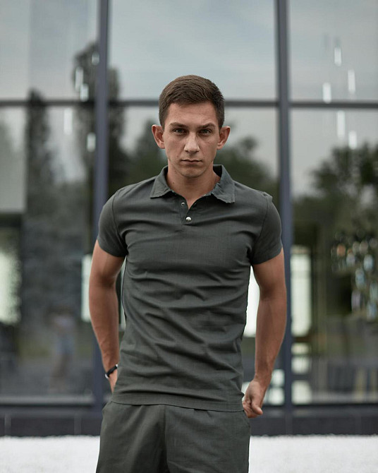 Стильная футболка поло Flax из льна мужская polo тенниска лен повседневная хаки M Одесса - изображение 2