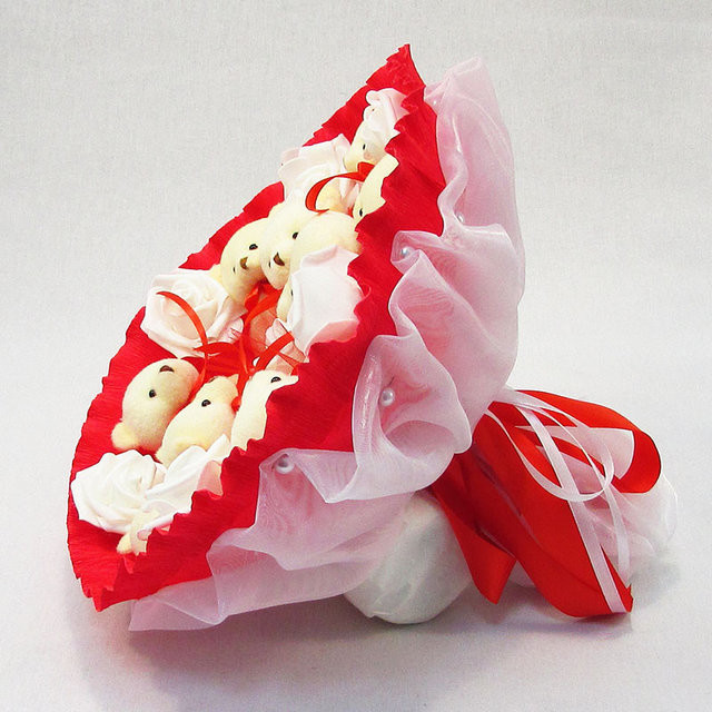 Букет з м'яких іграшок 9 ведмедиків 5338IT червоний Вінниця - фото 3