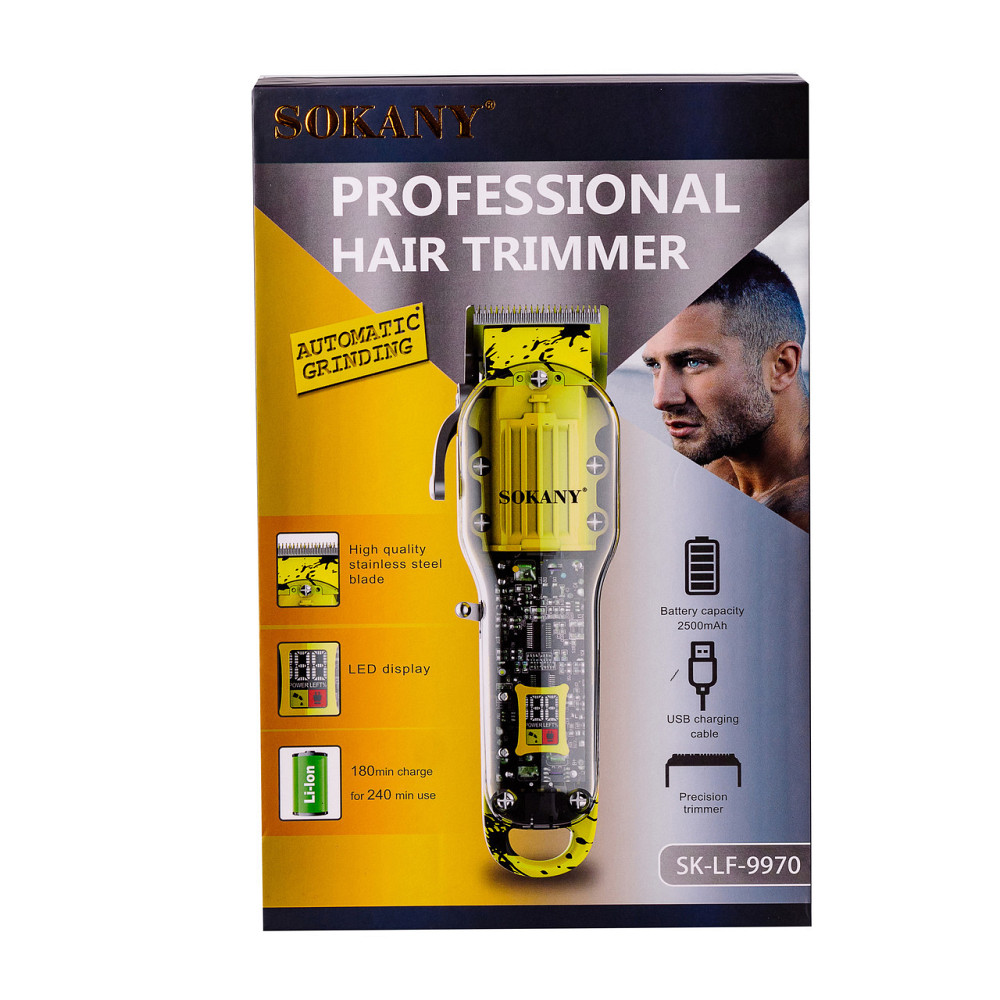 Машинка для стрижки волосся Sokany SK-LF-9970 акумуляторна з 8 насадками Жовтий Київ - фото 8