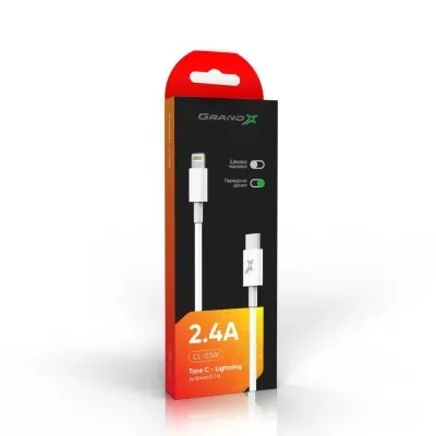 Дата кабель USB-C to Lightning 12W CL-03W White Grand-X (CL-03W) Винница