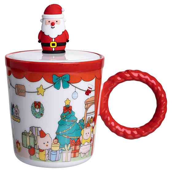Yiwu Чашка порцелянова з кришкою Санта 400 (мл) Червона Yiwu FM-CS-36A Коломия