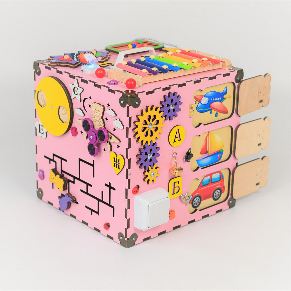 Развивающий бизикуб бизиборд деревянный для детей 30*30*30 бизикуб для девочки детский розовый от 6 мес Бизиборд для девочки 1 год Тернополь - изображение 13