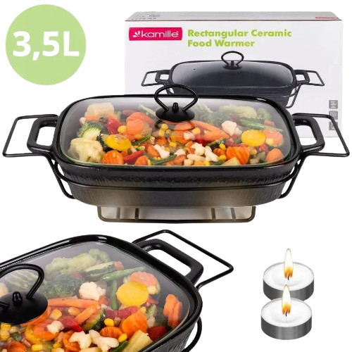 Марміт прямокутний 3,5л 49*26,5*12см скляна кришка + метал.підставка чорний 6429 KAMILLE Житомир - фото 1