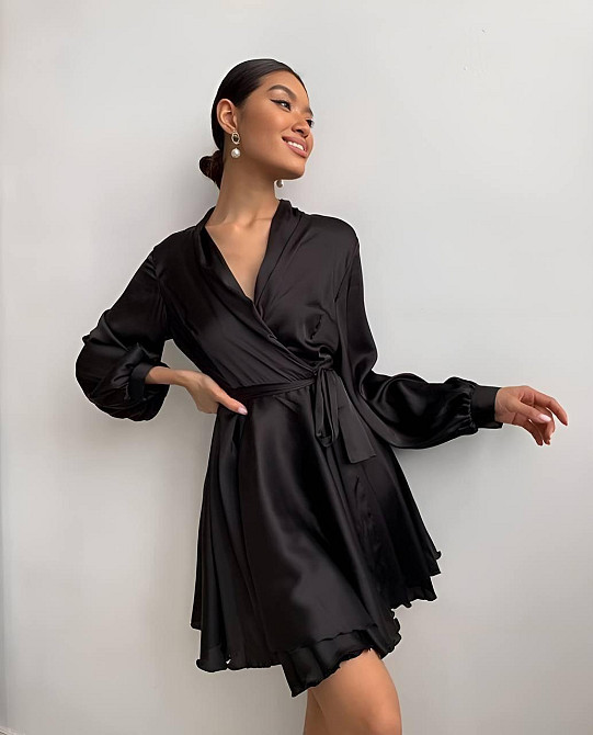 Женское вечернее романтичное мини платье шелк Черный Одесса - изображение 3