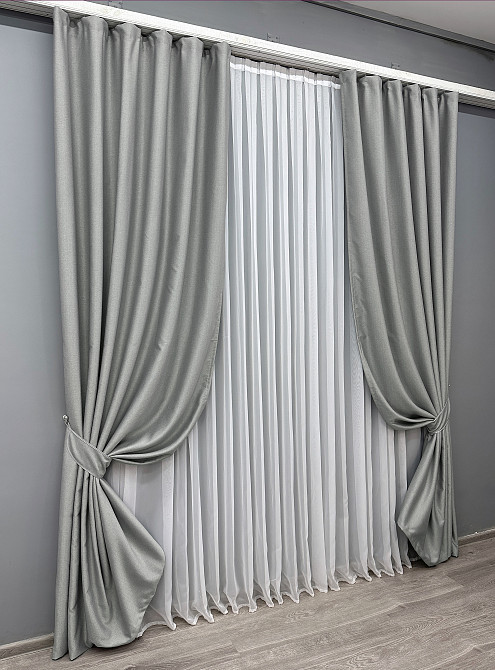 Комплект готових штор VR-Textil Шеніл однотонний № 1689ш Світло-сірий 100х270 см 2 шт (31-845) Київ - фото 3