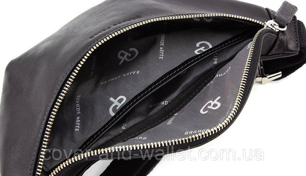 Чёрная сумка бананка на пояс среднего размера из итальянской кожи Grande Pelle 741610 Киев - изображение 8