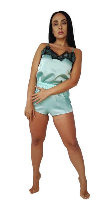 Піжама жіноча шовкова майка і шорти Блакитний 42 Харків - фото 2